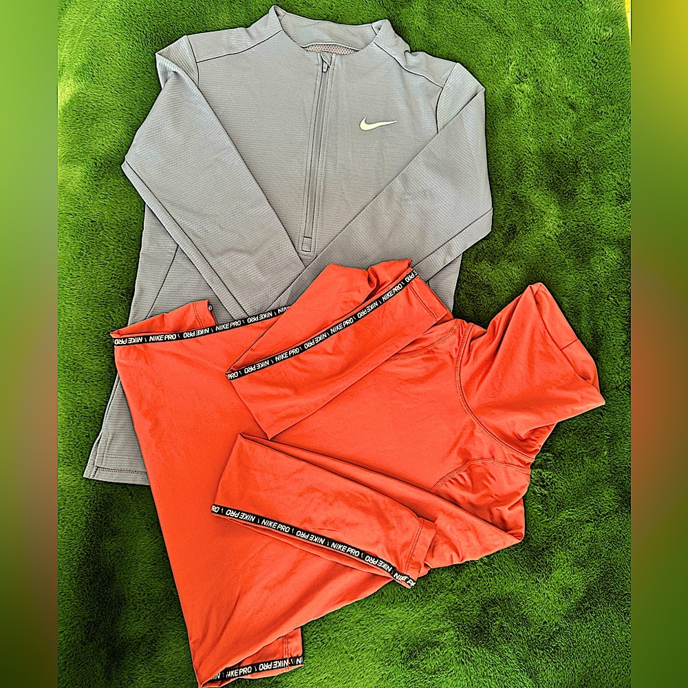 SALE Nike✔️Set of 2 Dri Fit, Long Sleeve Women’s Tops Coral Pink and Blue Gray